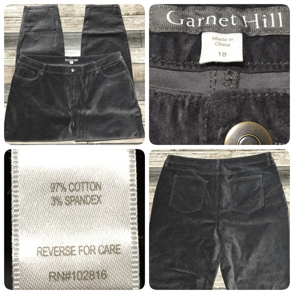 Garnet Hill Velvet Velour Slim Ankle Pants Women’s 18 (Inseam 27) Gray Stretch